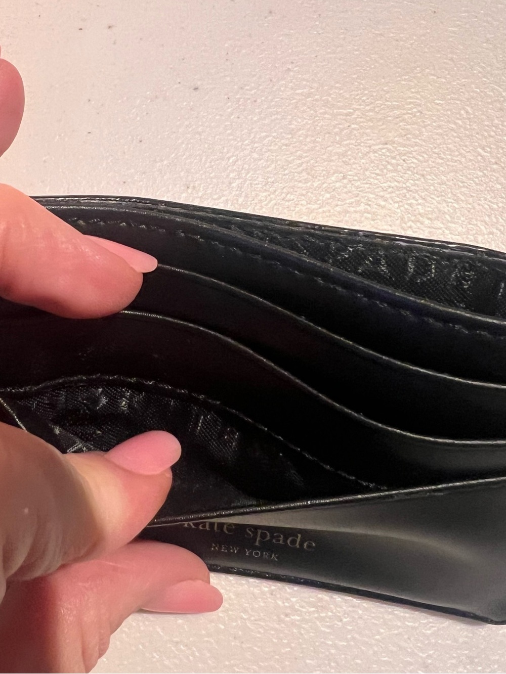 kate spade Black Leather Slim Card Case with Gold Logo with Flaw! - Picture 6 of 9